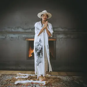 Silk Handpainted Lotus Long Kimono Robe