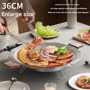 36CM Titanium Non-Stick Electric Griddle 800W Ring Heating Multifunctional BBQ Pan for Home Tortilla Maker with Adjustable Temperature Control and Smokeless Design