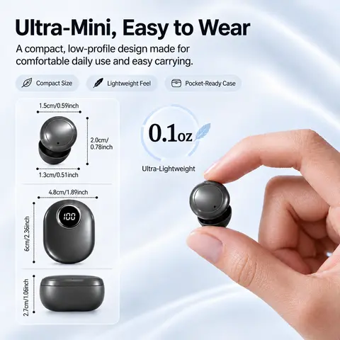 Wireless Bluetooth 6.0 Light Weight Earbuds for Side Sleepers - Low-Profile Side Sleeper Fit, LED Battery Display, 30H Playtime Charging Case with Built-in Cells, Compatible with Mobile Phones/Laptops, Lightweight Headphones (Earphones & Accessories) Elec