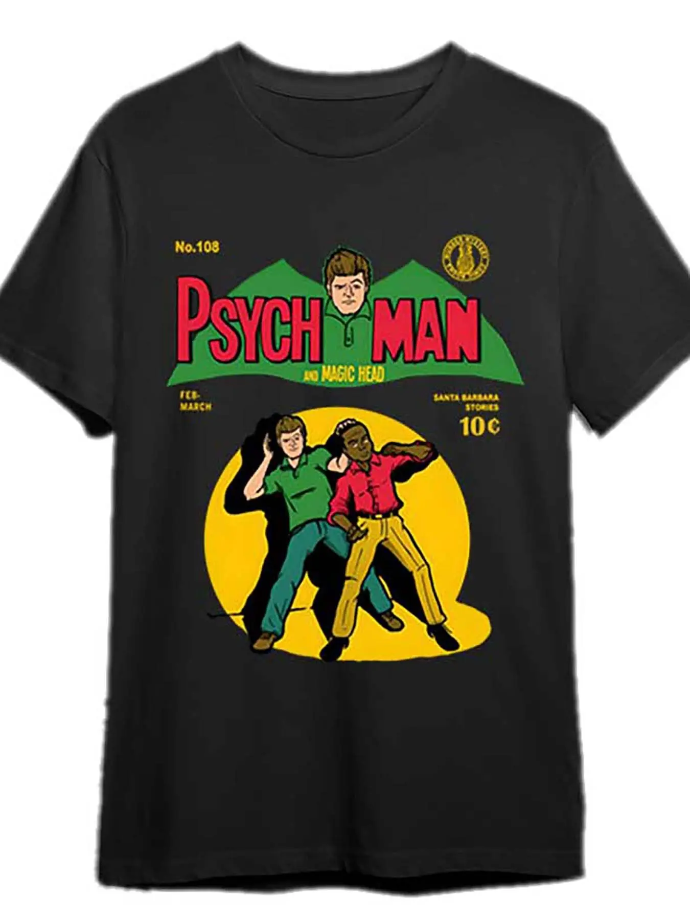 7.5oz Men's Psych for Man Graphic T-Shirt, Fun TV Show Inspired Short Sleeve, Casual Round Neck, Vibrant Comic Design