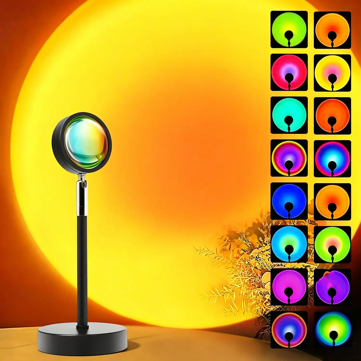 16-Color RGB Sunset Lamp with Remote Control, 360° Rotatable ABS Plastic Articulated Specialty & Decorative Lighting, Aesthetic Mini Desk Fixture, Lights for Bedroom, Unique Room Decor, Birthday Gift for Content Creators