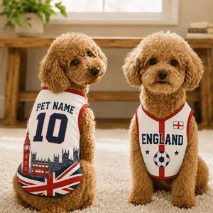 Personalized England Pet Soccer Jersey, Soccer Outfit for Dogs Cats, England Football Shirt