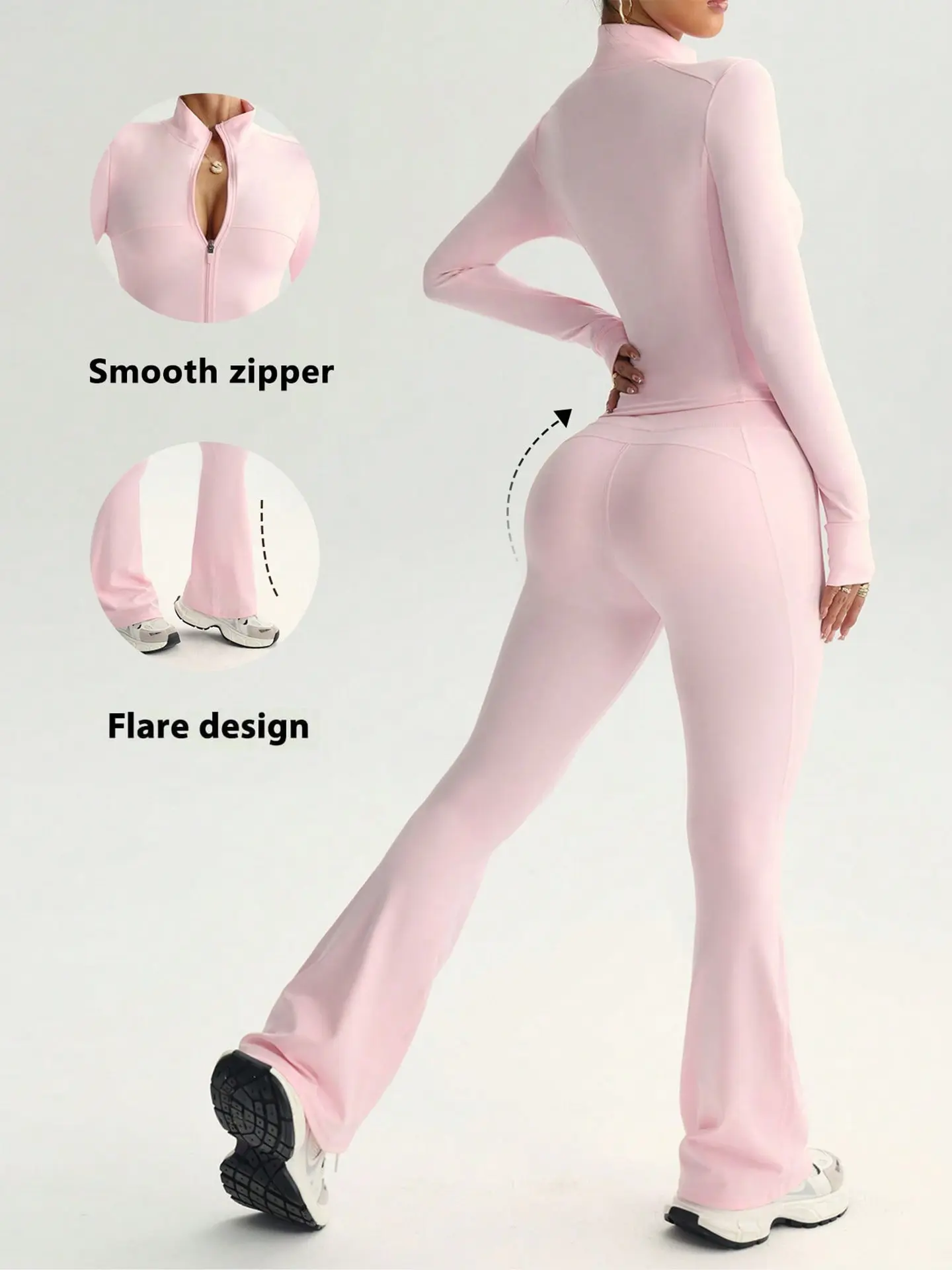 Albart Zip-up long-sleeve jacket, flared pants, yoga set, nude-feel high-stretch workout wear, activewear, yoga wear