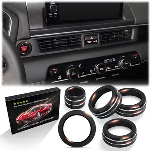 Polodunn for 2023-2025 Honda Pilot Accessories, 5pcs Aluminum Alloy Knob Cover Trim Set (Black) - Push Start Button, AC & Volume. Tool-Free Install, Interior Upgrade & Knob Protection