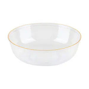 Clear with Gold Flat Plastic Soup Bowls (16 oz.)