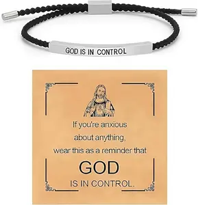 Inspire Bracelet GOD IS IN CONTROL - Elegant Design with Unique Patterns and Letters Easter Christian Gift Bible Verse Cross Christian Faith Bracelets Handmade Letter Braided Bracelet Adjustable Stainless Steel Christmas Birthday Gifts Jewelry