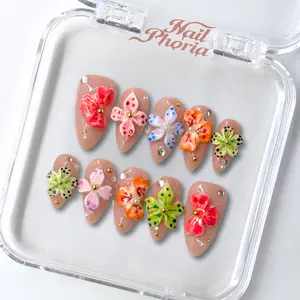 NailPhoria ALOHA BLOOM - Handmade Press-On Nails | Reusable, Salon-Quality, Long-Lasting, Glossy Design