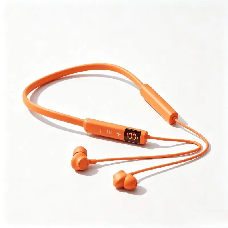 Neck-Hanging Bluetooth Earphones, Wireless Sports In-Ear Earbuds with LED Digital Power Display, Sweatproof Neckband Headset, Built-In Microphone for Hands-Free Calls, Long Battery Playtime, Compatible with iOS & Android, Ideal for Running, Gym, Travel