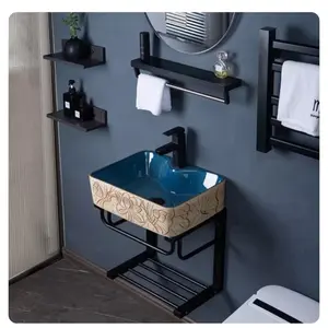 Favouris Ceramic Lotus Pattern Wall Mounted Sink with Stainless Steel Stand for Modern Bathroom Decor