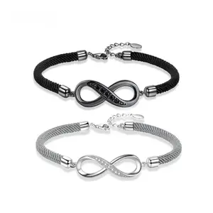 Couple’s Infinity Rope Bracelet for Men & Women, Premium Copper with Zirconia Accents, Adjustable S925 Chain, Romantic Gift for Boyfriend, Girlfriend, Best Friend, Anniversary, Valentine’s Day, Birthday Jewelry