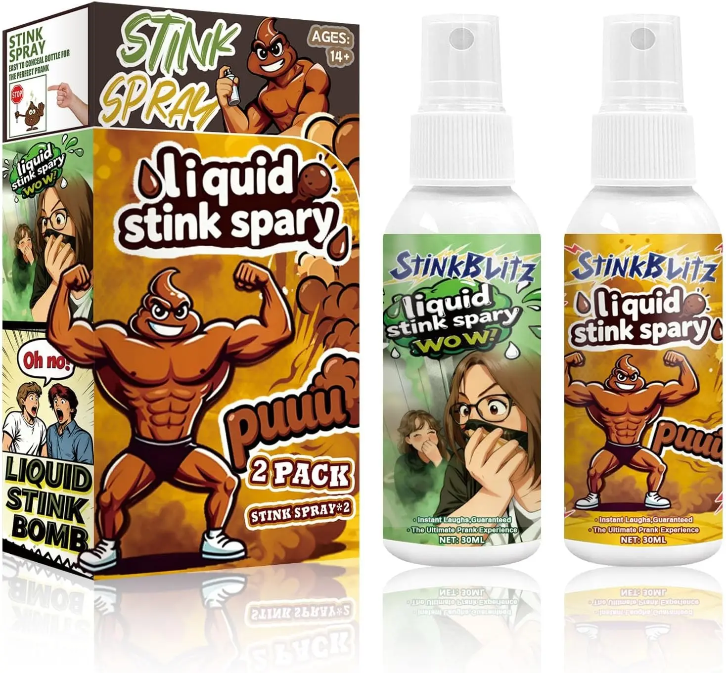 Fart Spray for Adults Ultra Stink Spray, Realistic Smell for Halloween Pranks, Office Jokes and Adult Practical Jokes for Halloween Parties, Wet Skunk Stink Sprays 30ml Combo Pack