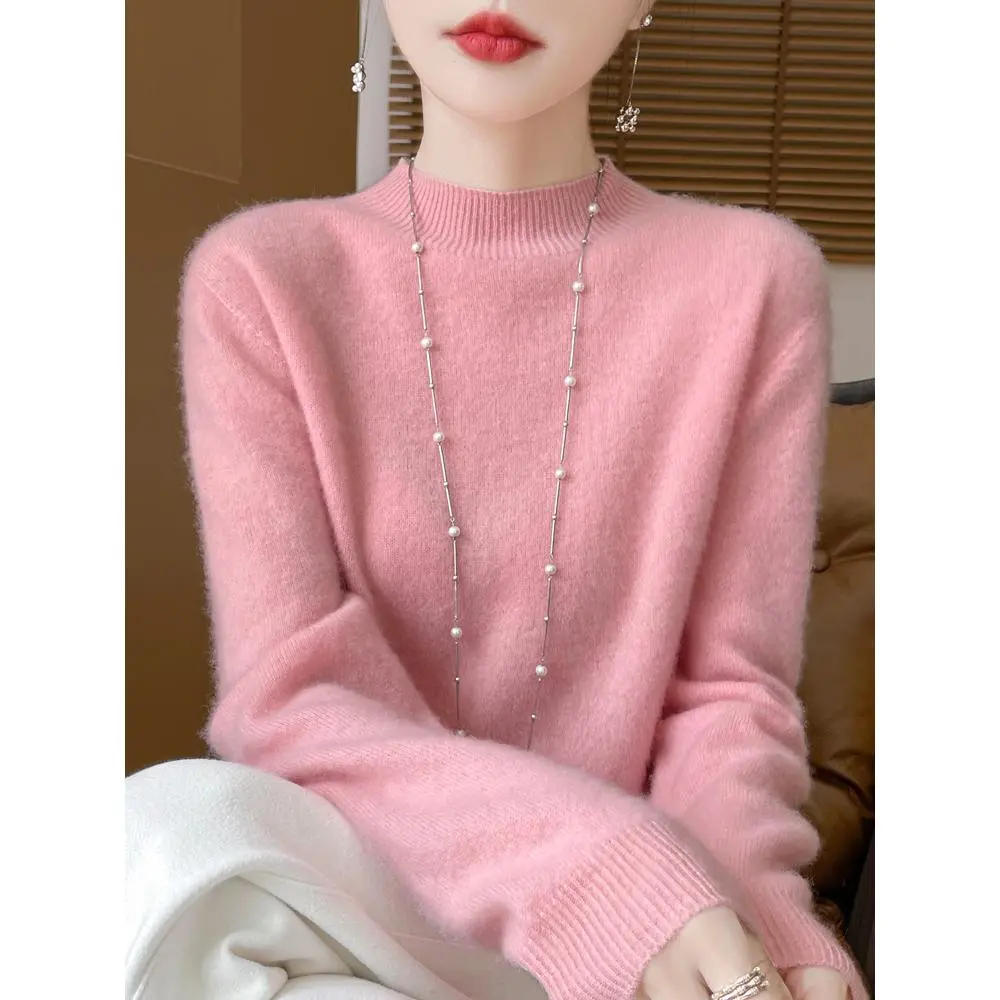 Lady's 100% Merino Wool Knitting Sweater - Elegant Basic Style Pullover, Soft Texture, Autumn-Winter Warm Solid Casual Loose Long-Sleeve Women's Knitwear Top, Basic Pullover, Single Thread
