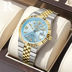 ONTHEEDGE Ice Blue Two Tone Watch for Men, Waterproof Luxury Dress Watch,Waterproof Scratch Resistant  Daily Wear Durable Quartz Movement  Watch,Fashion business wristwatch Style,Luminous Hands Quartz  Men’s Watch,Birthday gift
