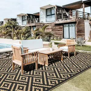 Outdoor Rug Waterproof, Reversible Geometric Plastic Area Mat, RV Camping Picnic Carpet, For Backyard, Deck, Balcony, Porch, Beach, Trailer