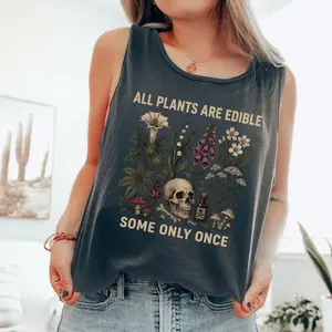 Comfort Colors All Plants Are Edible Some Only Once Tank Top Shirt, Funny Gardening Tank Top Tee, Dark Botanical Graphic Tshirt, Gothic Plant Lover TShirt
