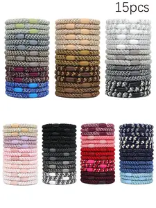 15PCSColorblock Braided Hair Tie, High Stretch Hair Tie, Fashion Hair Accessories for Women & Girls, Minimalist Headwear Suitable for Thick Hair