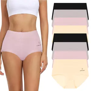 Women's High Waist Cotton Underwear in Muti-packs: 8pcs, 4pcs; - Hipster Style, Full Coverage Soft Ladies Briefs , Womenswear, Fit Breathable Everyday Cotton Underwear Solid Seamless Panties