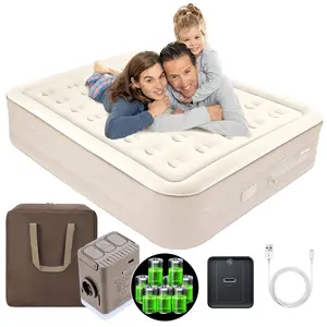 Air Mattress Queen with Built in Pump,Newly Cordless Removable Lithium Battery Pump,Camping Mattress,Double Height,Dual-Layer Comfort Top,Carry Bag Included