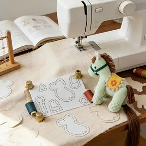 Dual Size DIY Horse Stencil for Sewing, Quilting and Painting - Soft Stencil for Beginners and Experts, Laser Engraved PET Fabric Guide for Horse Dolls, Patchwork and Calligraphy Practice (Cream)