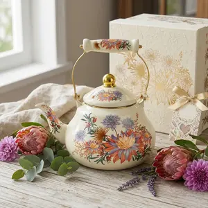 Elegant Floral Enamel Pear-Shaped Water Kettle, Multifunctional Tea Coffee Pot, Ideal for Home Office Outdoor Use, Portable
