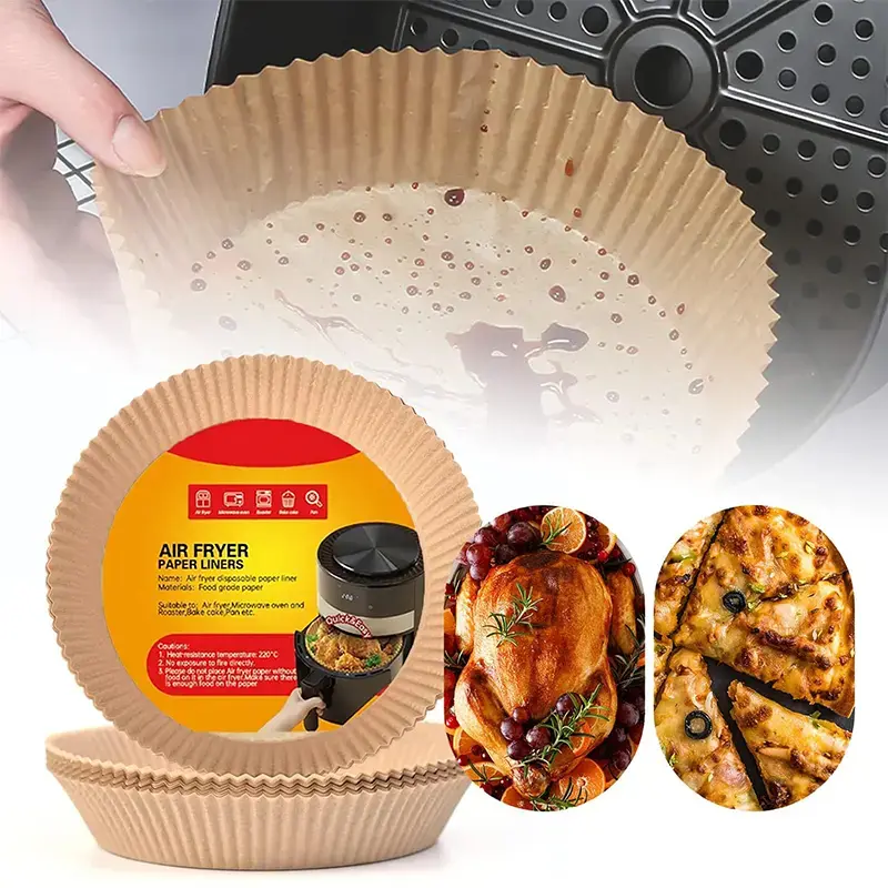 6 inch /8 inch 50Pcs Food Grade Unbleached Air Fryer Parchment Liners, Non-Stick Oil & Water Proof Paper for 5-8QT Airfryer, Oven, Microwave Baking & Roasting