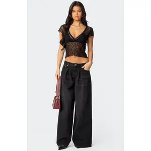 Edikted Women's Pleated Detail Low Rise Jeans