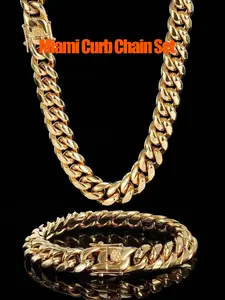 8mm Cuban Chain Set for Men and Women, Fashion Hiphop Jewelry Plated Titanium Stainless Steel, Perfect Valentine's Day Gift, Cuban Chain Necklace