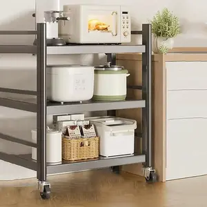 Microwave Stand with Adjustable Shelving, Freestanding Metal Storage Rack for Kitchen, Rolling Caster Bakers Rack for Dishes, Spices, Pots, and Pans - Space-Saving Solution