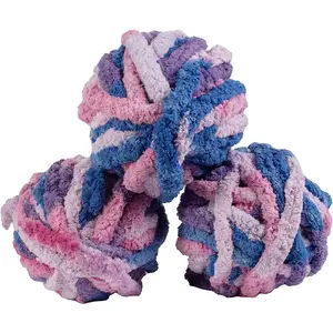iDIY Chunky Yarn 3 Pack Skeins (72 Yards)Tie Dye (Pink, Purple, Blue)-Fluffy Chenille Yarn Blankets, Arm Knitting, Crocheting & DIY Crafts & Projects!