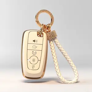 Key Fob Cover for Ford with Keychain Explorer Bronco Escape Edge Expedition Mustang F150 Lincoln,3/4/5 Buttons，New gold frame, white/black lost