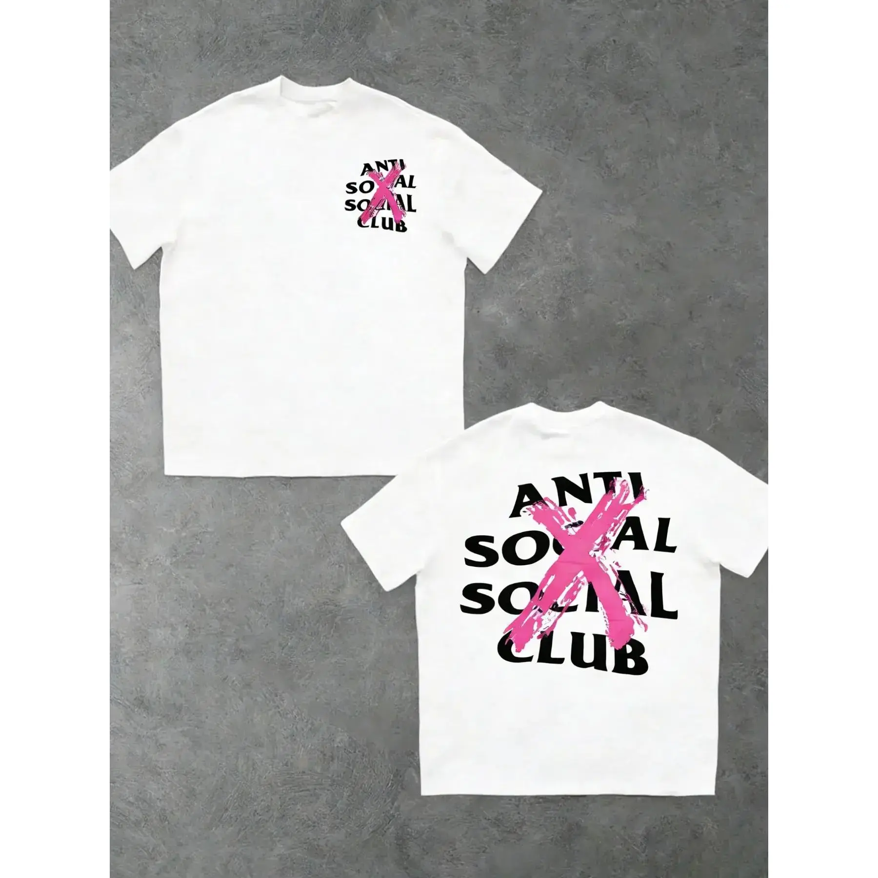 Anti Social Social Club Graphic Tee - Hot-Selling Streetwear!Bold Pink X Print + Brand Text, Black Base & Oversized Fit For Urban Edgy Style.Trendy Statement Top, Unisex Cotton T-Shirt