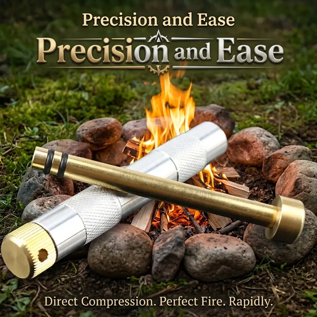 Metal Fire Piston Fire Starter Tube, Portable Manual Ignition Survival Tool | Lightweight Piston Fire Device for Camping, Hiking, Bushcraft, Emergency Outdoor Gear, Educational Science Too