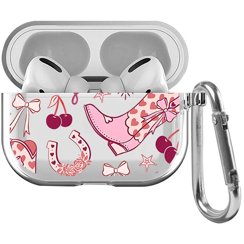 Pink Cowgirl Dream Pattern TPU Soft Protective Case for Apple AirPods 4/3/2/1/Pro/Pro2 Transparent Earphone Cover with Keychain Attachment Pink Cowgirl Dream Pattern TPU Soft Protective Case for Apple AirPods 4/3/2/1/Pro/Pro2 Transparent Earphone Cover with Keychain Attachment