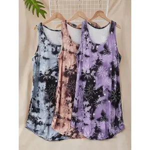 【Plus Size】 All Over Print Tie Dye Tank Nightdress, Sleeveless Cami Nightdress, Casual Comfy Sleeveless Nightgown for Women, Women's for All Seasons