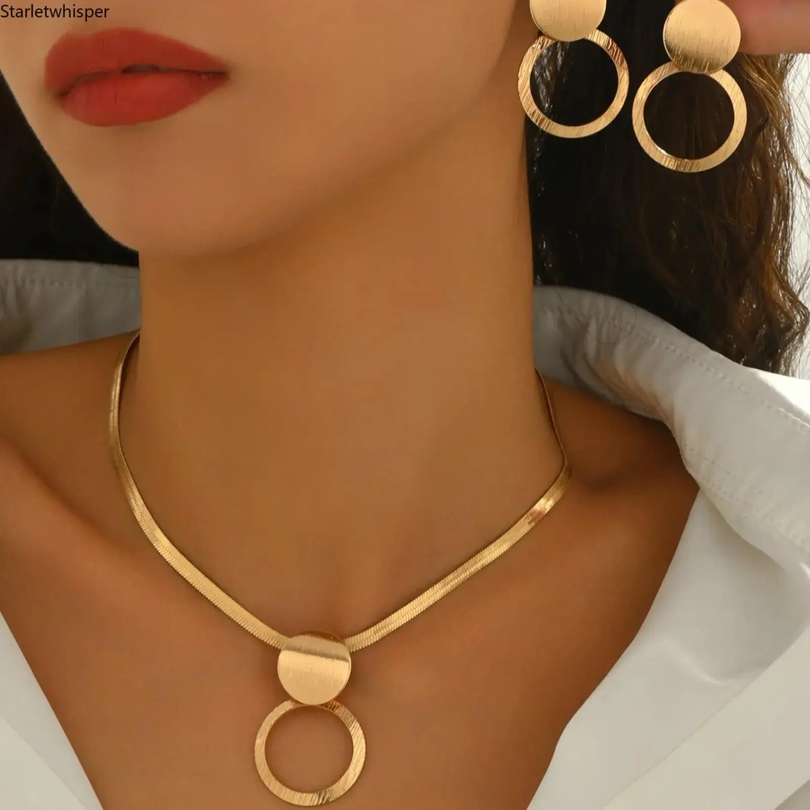 Geometric Pendant Necklace & Earrings Set, Elegant Iron Chain All Season Casual Jewelry for Women, Trendy Matching Accessories for Daily Wear, Party & Holiday Gifts