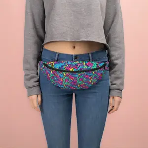 Digitalia by Frostmere Men's 1990s Skate Rink Neon Fanny Pack - Plastic, Polyester Fabric, Adjustable Straps, Top Zip Closure, Hands-Free Carry Bag