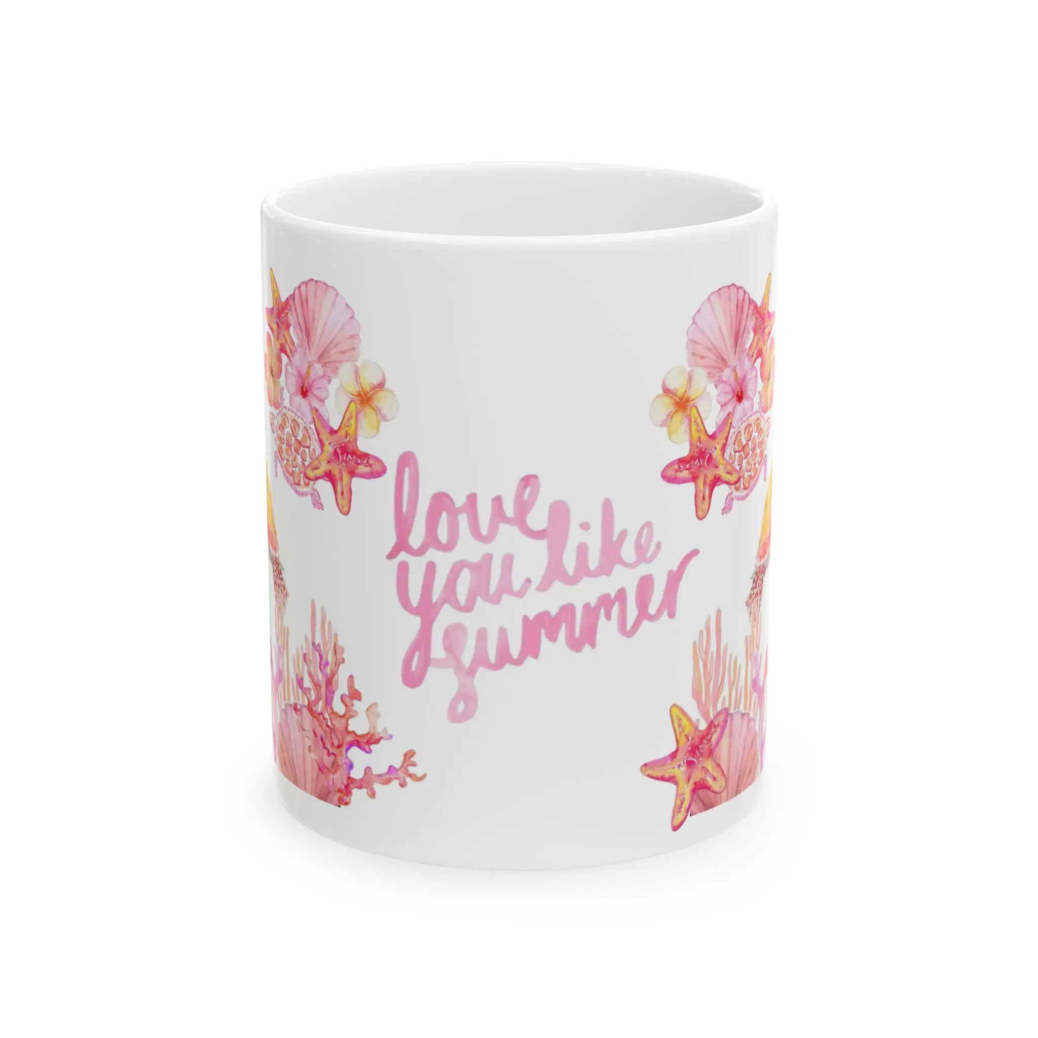Love You Like Summer mug | IvoryCove&Co. seashells, coral, starfish beach design