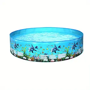 Durable PVC Family-Size Inflatable Swimming Pool - Underwater Scene with Dolphins & Coral Reef, Easy Setup for Summer Fun, Party & Gathering Essential, 122/152/183cm Options, Portable Pool |   Dolphin Design |   Durable PVC Material