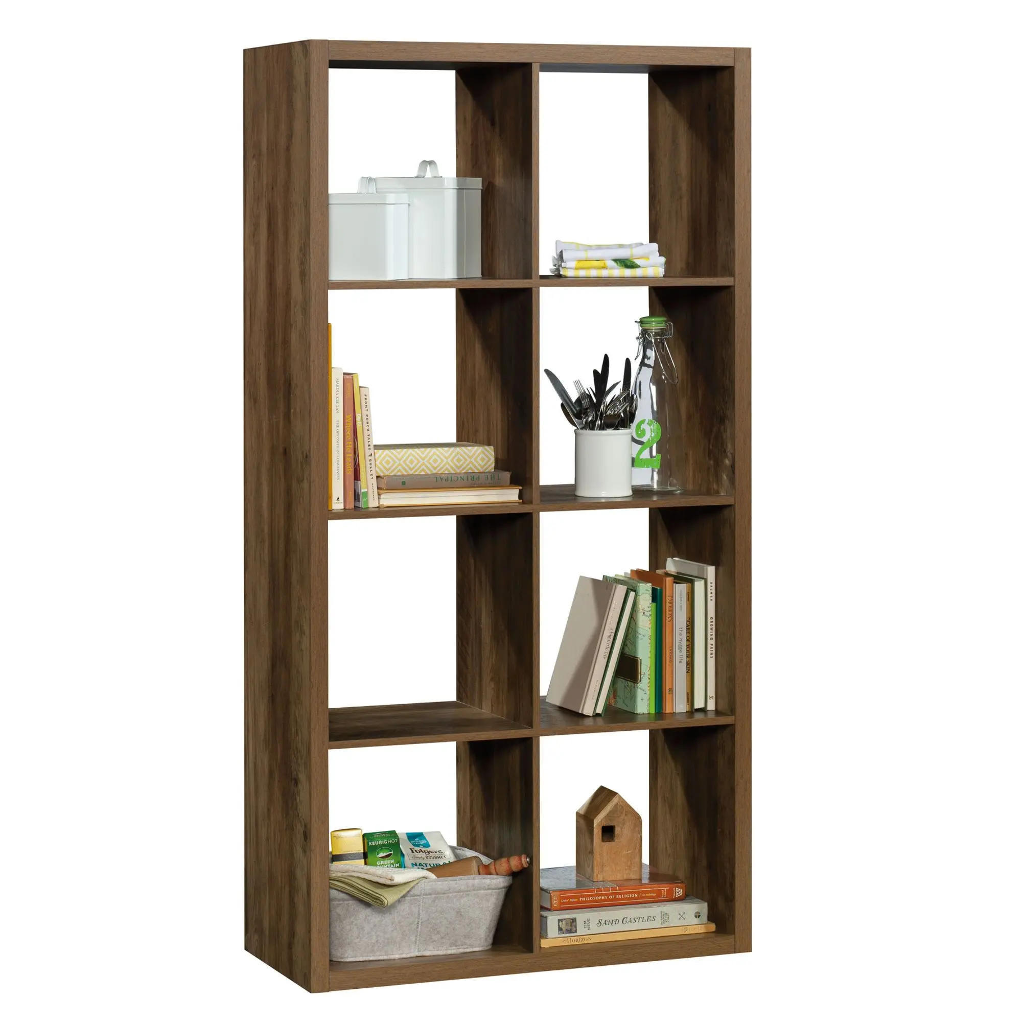Sauder 8-Cube Freestanding Bookcase - Space-Saving Storage System Shelf, Living Room Indoor Cupboard, Small Organizer Holds 13”x13” Bins, Open-Shelf Easy-Access for Books & Decor
