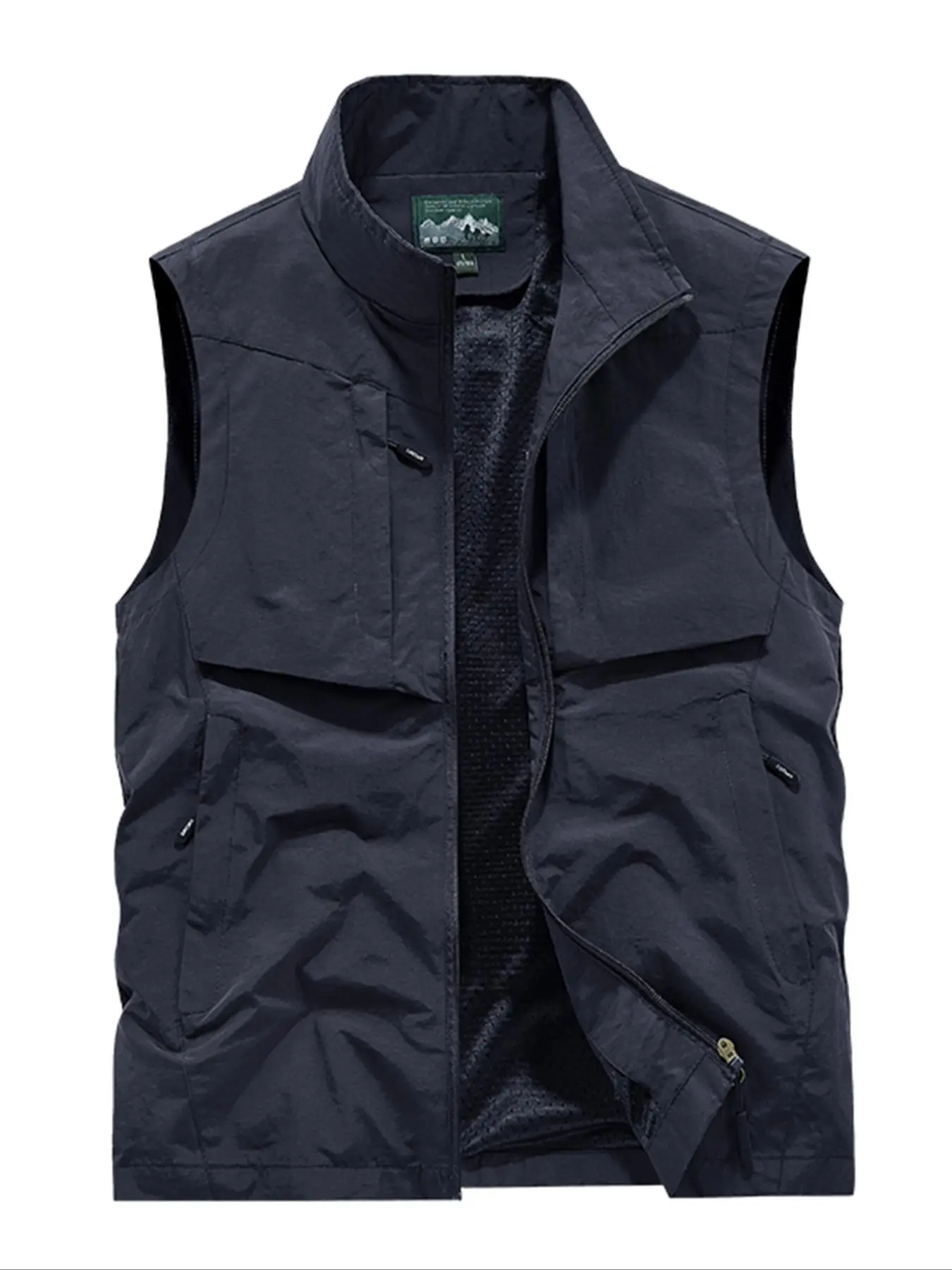 Men's Solid Zip Up Vest Jacket Gilet Waistcoat Vest, Regular Fit Casual Comfy Sleeveless Outerwear for Spring & Fall, Men's Clothes for Daily Wear