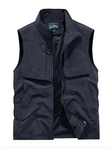 Men's Solid Zip Up Vest Jacket Gilet Waistcoat Vest, Regular Fit Casual Comfy Sleeveless Outerwear for Spring & Fall, Men's Clothes for Daily Wear