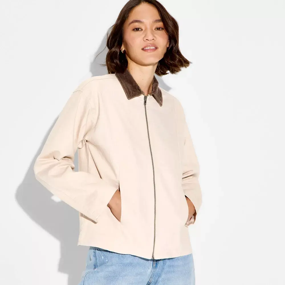 Women's 90's Twill Barn Field Jacket, Tops-Coats with Long Sleeve Spandex Fabric - Wild Fable, Garment