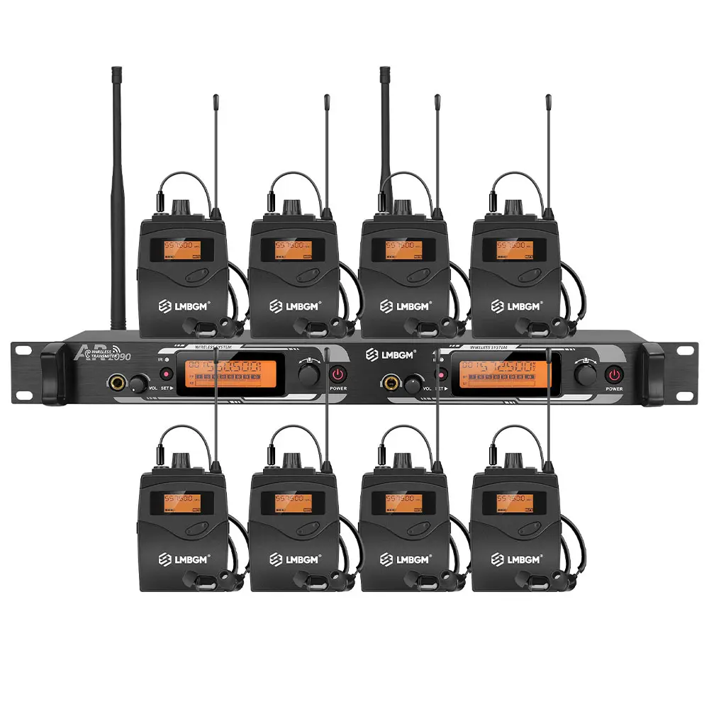 LMBGM AR2090 UHF Wireless In Ear Monitor System, Plug and Play Receiver, 50m Stable Transmission, Real Time Monitoring for Stage, Band, Studio, Live Performance