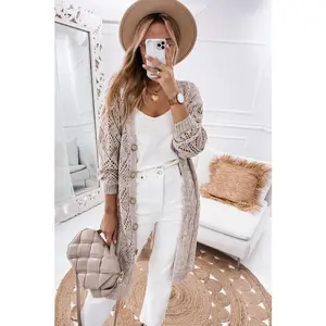 Eyelet sweater button cream black pink cardigan