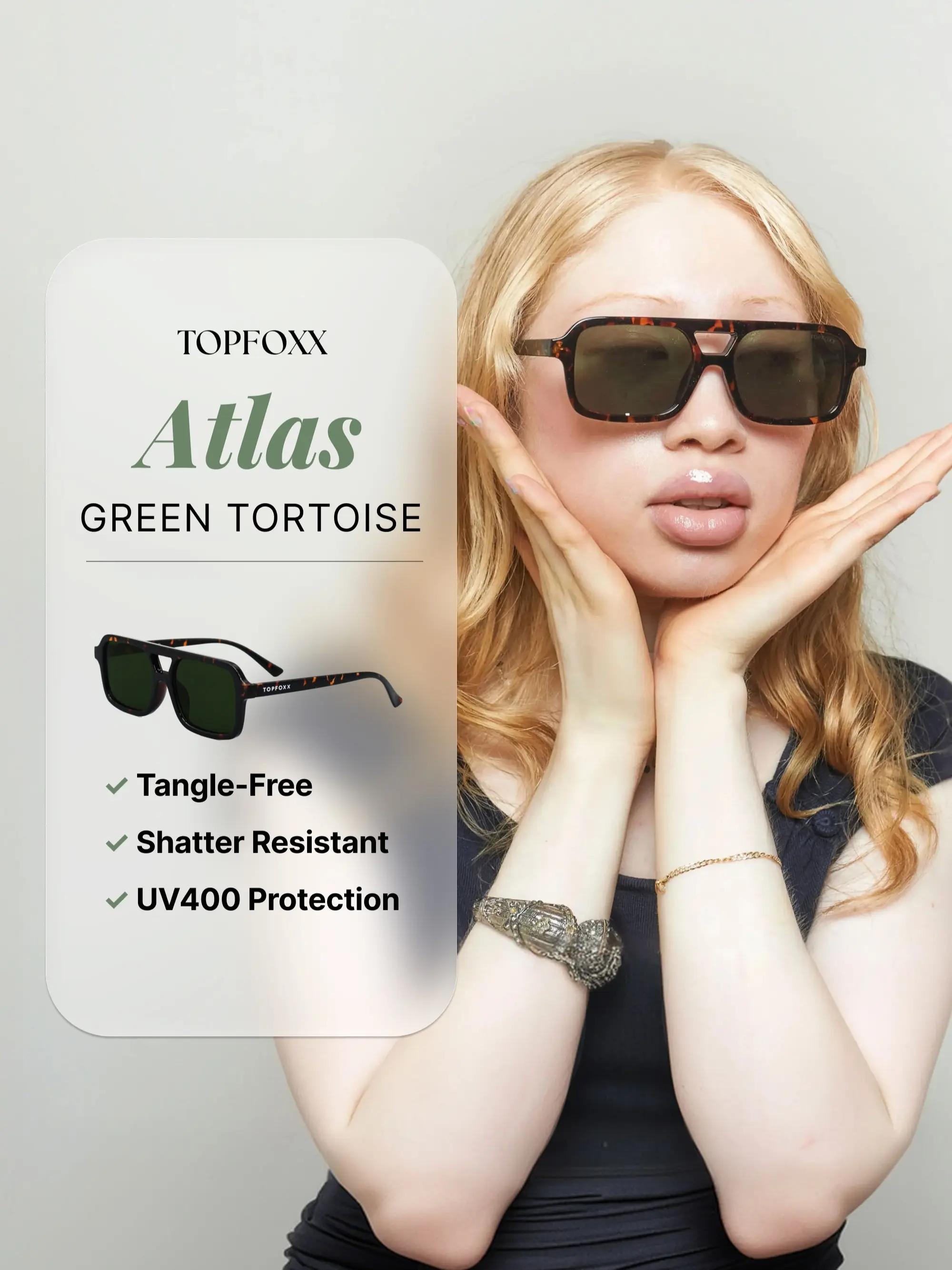 Atlas Green Tortoise Sunglasses | Sculptural Square Frame Sunglasses with Rich Tinted Lenses & Non-Slip Nose Piece - Universally Flattering Fashion Eyewear Shades for Women & Men - Perfect Gift for Fashion Lovers