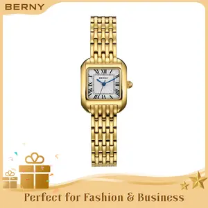 BERNY Gold Watch for Women - High Quality Elegant Vintage Square Quartz Wristwatch, Waterproof, Easily Resizable Bracelet, Roman Numeral Dial, Luxury Classy Jewelry Watches for Business Ladies, Trending Gift for All Occasions, summervibe