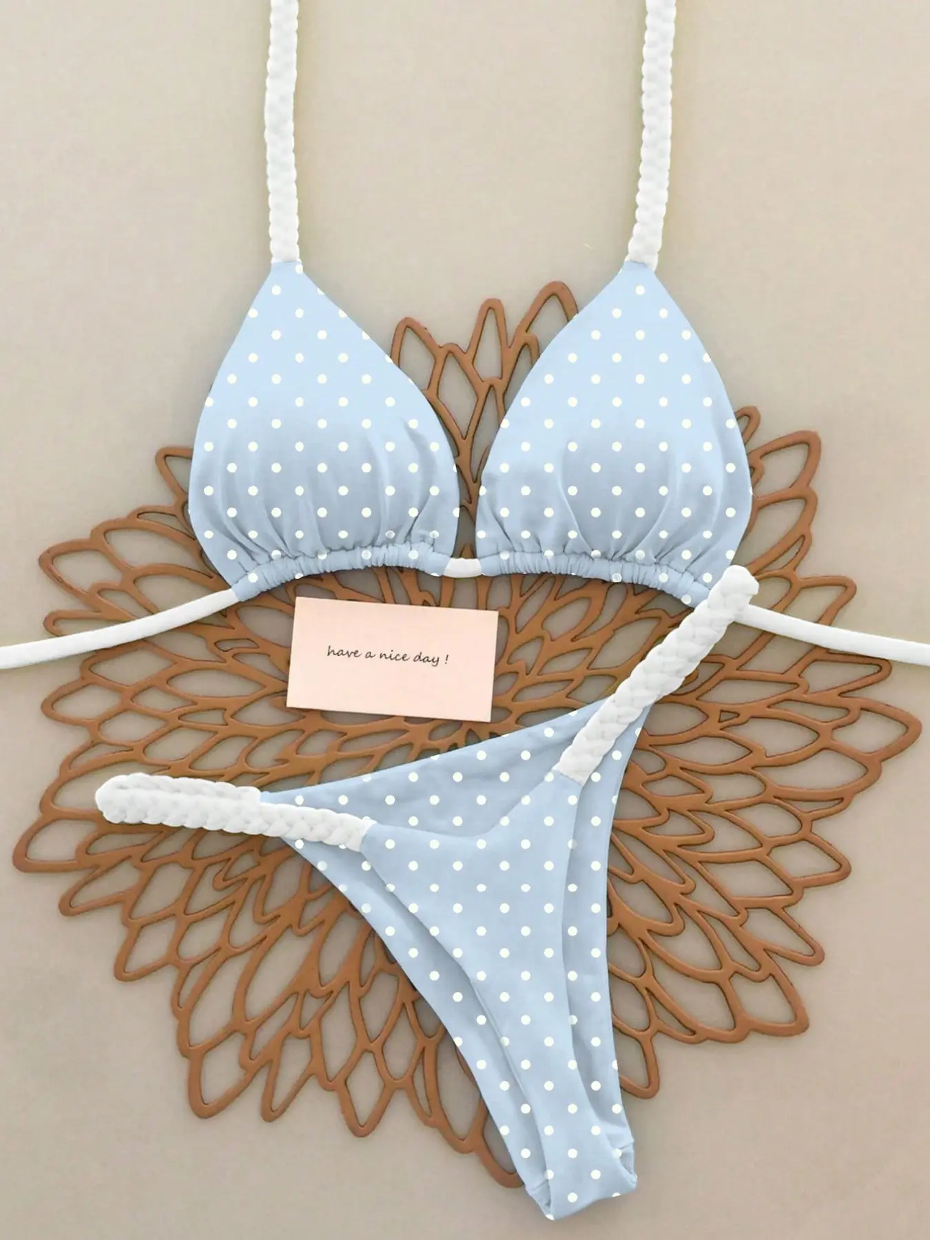 Women's Blue Polka Dot Bikini Set, Sexy Beachwear Two-Piece Swimsuit, Fresh Summer Spring Swimwear, Fitted Style, Fitted Swimsuits