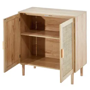 VEVOR Rattan Cabinet Storage with 2 Magnetic Doors & Adjustable Shelves Natural