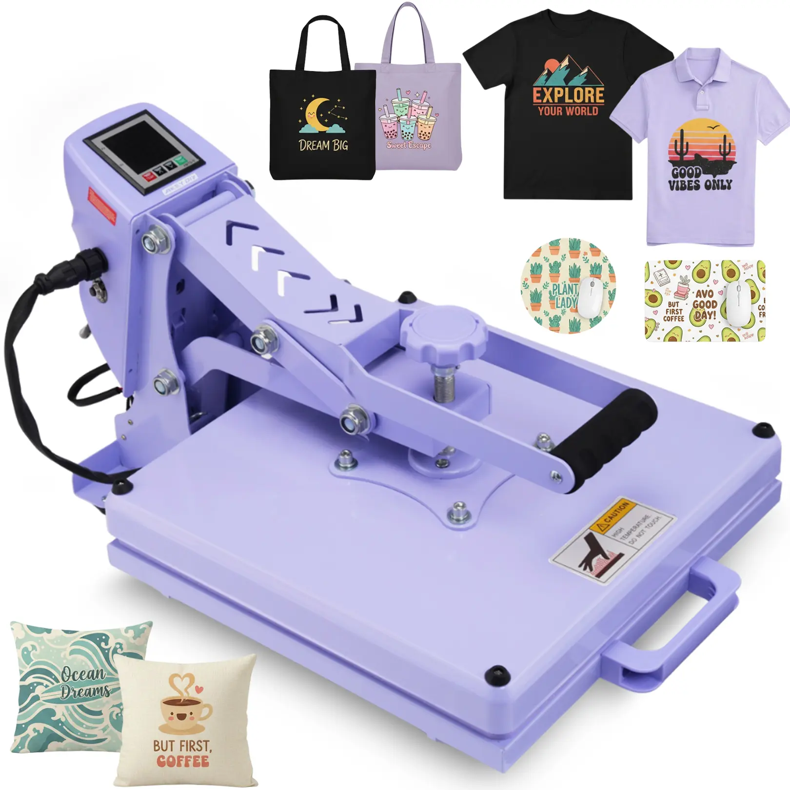 AKEYDIY Purple Slide-Out Heat Press Machine, 15x15 Inch Flip Design, Digital Temperature & Time Control, Adjustable Pressure, Suitable for Heat Transfer Vinyl, T-Shirts, Canvas Bags, Mouse Pads, Keychains, Beginner-Friendly, summervibes