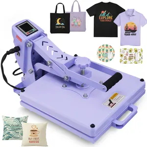 AKEYDIY Purple Slide-Out Heat Press Machine, 15x15 Inch Flip Design, Digital Temperature & Time Control, Adjustable Pressure, Suitable for Heat Transfer Vinyl, T-Shirts, Canvas Bags, Mouse Pads, Keychains, Beginner-Friendly, summervibes